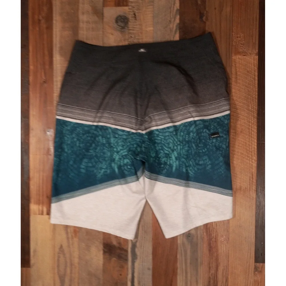 O'Neill Mens Board Shorts Size 32 Teal Grey Colorblock Geometric Swim Trunks‎
